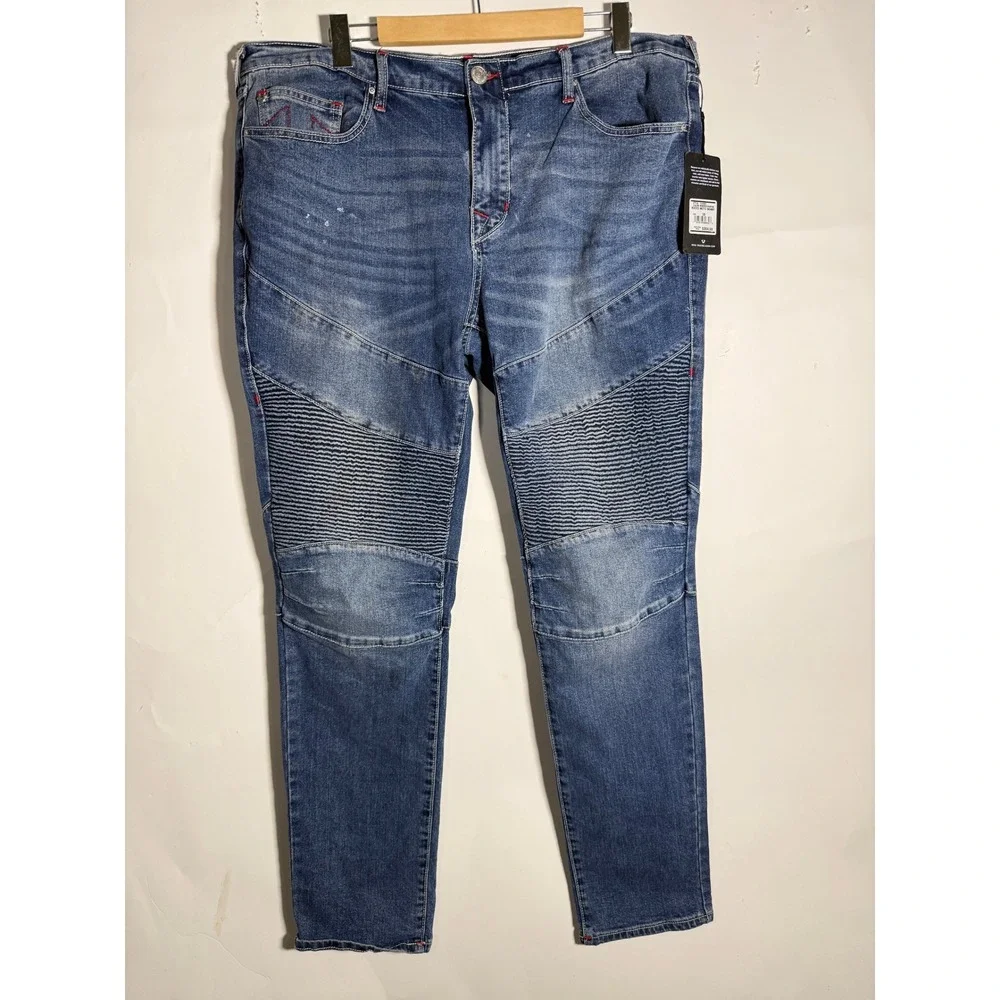 True Religion Rocco Moto Skinny Jeans Mens 38 Medium Spiced Orchard Wash NWT